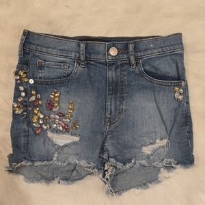 Express Blue Jean Shorts with Colorful Embroidery